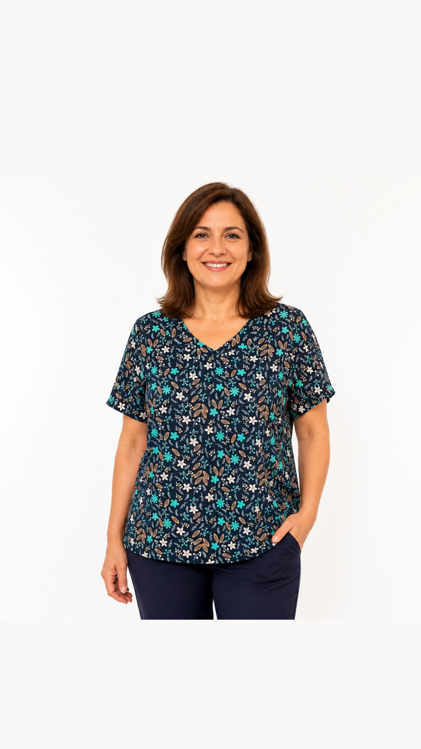تاپ زنانه  سرمه ای سرخود گل دار
