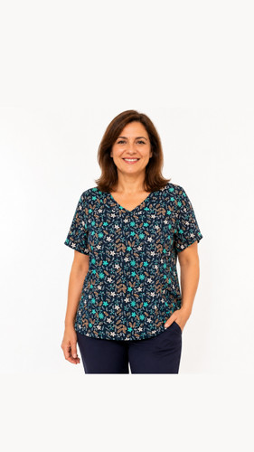 تاپ زنانه سرمه ای سرخود گل دار