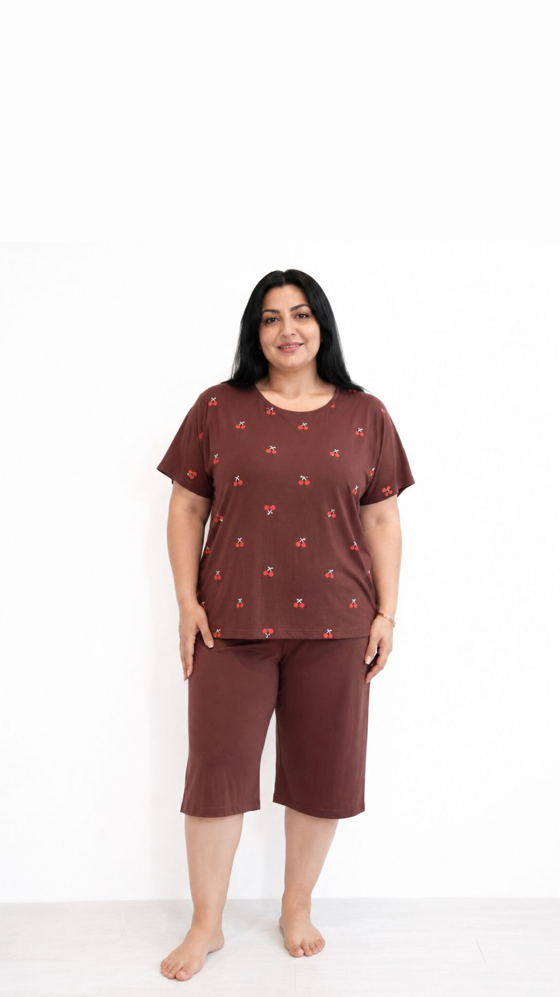 تیشرت شلوارک زنانه طرح گیلاس
